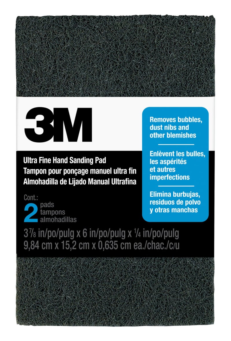 3M Hand Sanding Pads, Ultra Fine, 3 7/8 in. x 6 in. x 1/4 in., 12-Pack - Image 1
